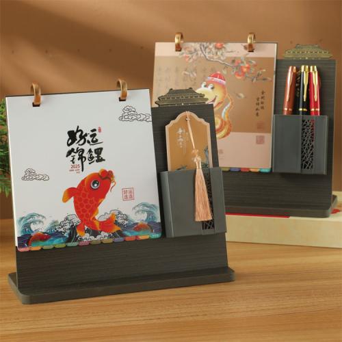 黑桃木架筆筒臺歷